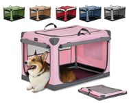 Petsfit Portable Dog Crate, Adjustable Fabric Cover by Spiral Iron Pipe, Chew Proof 3 Door Design Travel Dog Crate 76 cm L x 50 cm W x 49 cm H Pink