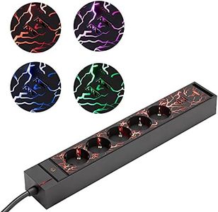 Navaris Multipresa Ciabatta Elettrica Gaming 3680 W - Presa Multipla 5 Posti Prese F Schuko 2 Porta USB A - Cavo Lungo 1,5m - LED Colorati - Nero
