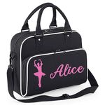 Personalised Dance Bag for Girls 15L Girls Dance Bag with Adjustable Shoulder Strap & Zip Pocket Ballet Bags with Name Dancer Gifts for Girls Dance Bag Personalised Gym Bag Girls (Black/White)