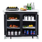 Warmiehomy Folding Camping Storage Cupboard Portable Camping Kitchen Unit with Aluminium Frame, 1 double cupboard, Black, 100×50×80cm