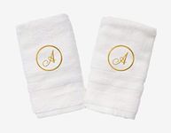 Mrunals fashion - Hand Towel with Alphabet Embroidery (Pack of 2), Golden Color Embroidery, 150 GSM, Size 16 (W) X 27(L) inch, White Towel (Golden Embroidery A)