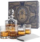 REGAL TRUNK & CO. Whiskey Decanter Set with Glasses, 4 Square Engraved Tumblers Whisky Decanter & Glass Set, Crystal Decanter Set Bourbon and Scotch, Gift Box and with Liquor Glass Polishing Cloth