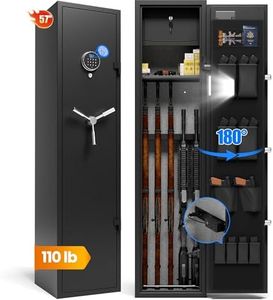 KornerBatl 110 lb Biometric Rifle Gun Safe with Power Outlet Kit (2 USB & Standard Outlets) - Quick Access 5 Gun Safes & Cabinets with Gun Organizer, Removable Shelf and LED Light