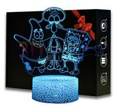 3D Illusion Light LED Children's Night Light 16 Color Cartoon Character Spongebob Patrick Star Squidward Children's Bedroom Bedside Light Gifts for Christmas Lights