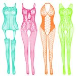 JDiction Fishnet Lingerie for Women Fishnet Bodysuit Lace Bodysuits Sexy Babydoll Nightwear (4 Pack)