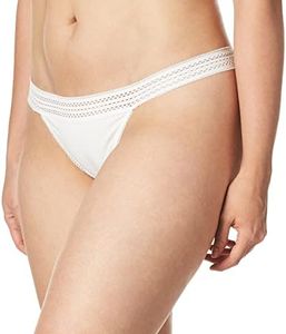 DKNY Women's Classic Cotton Lace Trim Thong Underwear, Poplin White, Medium