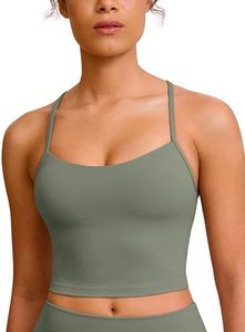 BAYDI Clouduxi Y Back Crop Tank Tops for Women - Thin Strap Padded Workout Yoga Longline Sports Bras Grey Olive