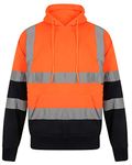 MMK Manchester® Hi Vis Hoodie - Single Two Tone Sweatshirt Safety Work Reflective Tape Jumper Hoodie - High Viz Hoody High Visibility Pullover Top (Orange Navy Pullover, Large)