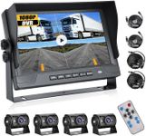 CAMECHO Rear view camera 4 cameras, 9 inch 1080P 4 split DVR monitor with 4 cameras + cable 2 * 10m + 2 * 20m, IP69 waterproof night vision cameras