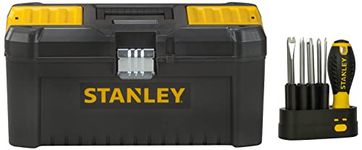 STANLEY STST1-75518 16'' Essential Tool Box with Metal Latch (Black and Yellow) & STHT62511-8 9-Way Screwdriver Set with Storage Case