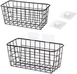 LeleCAT Hanging Kitchen Baskets For Storage Adhesive Sturdy Small Wire Storage Baskets with Kitchen Food Pantry Bathroom Shelf Storage No Drilling Wall Mounted,2 PACK,Black