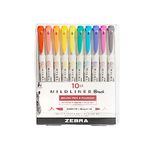 Zebra Pen MILDLINER Dual Tip Brush Pens, Felt Tip Pens For Adults, Bullet Tip & Brush Tip Colouring Pens For Style & Convenience, Double Ended Mildliner For Adult Colouring, Soft & Mild Colours, 10pk