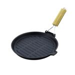 TRILONIUM Cast Iron Grill Pan with Foldable Handle | Pre-Seasoned | 24cm | Round | 1.63 Kgs | Induction Compatible