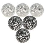 Kepfire 6 Pieces Mosaic Glass Solid Sphere 2.4 Inch Crackl Orbs Set for Bowls Vases Dining Table Home Decoration - Silver & Black