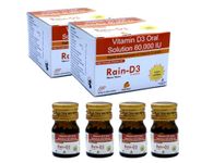 RAIN D3 Nano Shots | Vitamin D3 60,000 I.U Liquid Oral Solution | Syrup Sugar Free, Each Bottle Contains 5ml with Delicious Orange Flavour, (Pack of 2 Boxes 8 shots)