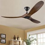 60 Inch Dc Ceiling Light with Fan, Industrial Vintage Wooden Decorative Ventilator, Noiseless Motor Blade Suit for Living Room, Dining Room, Bedroom, Outdoor