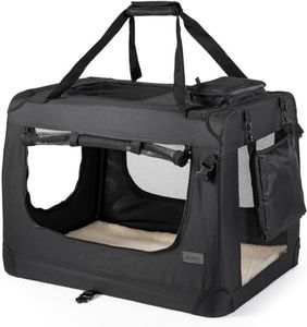 lionto Dog transport box foldable for travel & car, 70x52x50 cm, sturdy transport box with carrying handles & blanket for cats & dogs up to 15 kg, sturdy fabric dog box for small & large, black