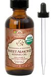 New_US Organic Sweet Almond Kernel Oil, USDA Certified Organic,100% Pure & Natural, Cold Pressed Virgin, Unrefined in Amber Glass Bottle w/Glass Eyedropper for Easy Application (2 oz (56 ml))