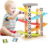 Belleur Montessori Toy for 1-3 Years Old Boys and Girls, Kid Wooden Race Track Car, Toddler Ramp Racer Set with 5 Mini Cars & 5 Ramps, Perfect for Babies' Birthday Gifts, Visit Gifts