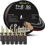 GearIT 14 Gauge Speaker Wire (50 Feet / 15.24 Meters) with Banana Plugs (6 Pairs, 12 Pieces) Pro Series 14 AWG Speaker Cable - Black