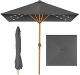 Best Choice Products 9ft Deep Square Solar Powered LED Lighted Patio Umbrella w/Faux Wood Texture, UV-Resistant Fabric, Hand Crank - Gray