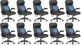 BESTFAIR Ergonomic Office Chair - Desk Computer Chair, Leather High Back Executive Chairs with Adjustable Lumbar Support & Flip Up Arms, Black 10 Pack