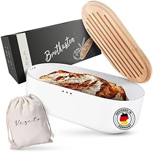 Vezato Brotbox – Nachhaltiger Brotkasten für lange Frische – Extra großer Brotkorb mit Bambusdeckel & Schneidebrett – Nachhaltiger Brotbehälter inkl. Brotsack