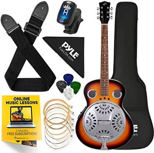 Pyle Resophonic Acoustic-Electric Guitar - 6-String Sunburst with Built-in Preamp, Case, Accessories