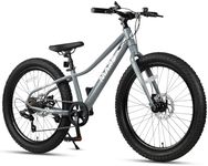 Glerc Mars Kids Mountain Bike, 24 Inch Fat Tire Bike for Teen Ages 9-15 Year Old, Boys Bicycle with 2.8-Inch Wide Tires and 6 Speed Drivetrain, Gray
