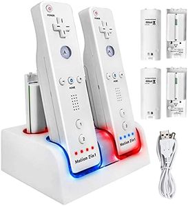 TechKen 4 Pack Rechargeable Battery for Wii Remote Controller, 4 x 2800mAh Batteries with Charging Dock Station(White)