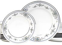 Dankotuwa, World-Class Tableware Luxury Porcelain Service For 6,Platinum Craft Floral Dinner Set Dishwasher Safe Vegan Scratch | Chip Resistant Light Weight Crockery Set 21 Pieces (Treasure Blue)