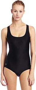 Speedo Women's Long Solid Moderate Ultraback PowerFLEX One Piece Swimsuit with Built-in Bra, Womens, 723602, Black, 16L