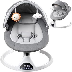 Suureks Baby Swings for Infants, Baby Rocker with 5 Unique Motions, Natural Sway Baby Swing, LED Touch Panel,Music Speaker,Remote Control,Swing for Infants