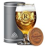 CROWNLY CRYSTAL® Personalised Gifts for Men Beer Glasses Mens Gifts for Dad Christmas Gifts for Him Grandad Birthday Gifts for Men Boyfriend Gifts for Brother Leaving Gifts for Men Pint Glass (R)