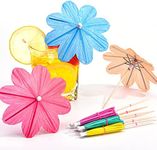 150 Pieces Flowers Umbrellas Cocktail Umbrella Picks Drink Parasol Paper Cupcake Toppers Handmade Cocktail Parasol Sticks for Summer Decorations Party Favours Party Supplies