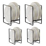 TUAKIMCE 4 Pack Plate Storage Rack, Plate Holders Organizers, Vertical Plate Dish Organizers Drying Racks Drainer, Cabinet Dish Drying Rack Metal Stands for Countertop and Cupboard Black