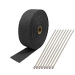 SWI Parts 2" x25ft Roll Black Racing Fiberglass Exhaust Header Pipe Wrap Tape W/6 Stainless Steel Zip Ties