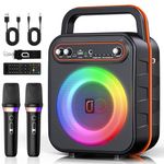 JYX Portable Karaoke Machine with 2 Wireless Microphones, Portable Bluetooth Speaker with RGB Light PA System Treble&Bass, Support TWS/USB/AUX/TF Card/REC, Supply for Home Party Outdoors