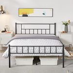 Yaheetech 13 inch Full Size Metal Bed Frame with Headboard and Footboard Platform Bed Frame with Storage No Box Spring Needed Mattress Foundation for Adult Black