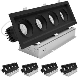 LUXRITE 4-Head Regressed Gimbal LED Recessed Spotlight, 360°+15° Adjustable, 5CCT 2700K-5000K, CRI90, 60W, 4000 Lumens, 60° Beam Angle, Rectangular Black Finish, Dual Dimmable, IC & Wet Rated (4 Pack)