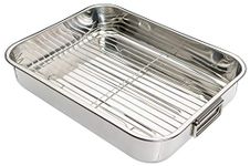 KitchenCraft Roasting Tin with Rack, Stainless Steel Roasting Tin, Large, 43 x 31 cm, Silver