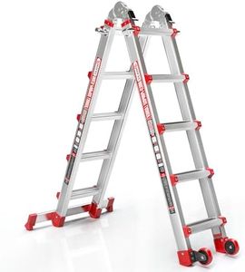 Wolec Telescoping A-Frame Ladder- 17FT Folding Extension Ladder with Wheels & Stabilizer Bar, 330lb Security Load Multi Position Ladders for Stairs Home Indoor Outdoor Roof