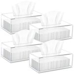 4 Pack Clear Tissue Dispenser Box, Facial Acrylic Tissue Box Cover Holder, Clear Napkin Organizer for Bathroom, Kitchen and Office Room, Rectangle, 8.66 x 4.72 x 3.54 inch