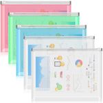 Zentiky A4 Clear Plastic Envelopes - 5PCS Poly Zip Envelopes Files Zipper Folders A4 Letter Size Document Folders for School and Office Supplies-Mix Color