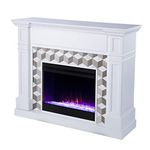 SEI Furniture Darvingmore Color Changing Fireplace w/Marble Surround, White/Brown