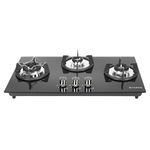 Faber Hob 3 Burner | Auto-Ignition | Spillage Proof | HOB SUPERIA HT763 BR AI | Concealed Chamber | Metal Knobs | Pan Support | Black Glass Finish |5 Yr Warranty on Burner & Glass | 1 Yr comprehensive