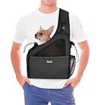 SlowTon Pet Dog Sling Carrier, Hands Free Papoose Small Animal Puppy Travel Bag Tote Breathable Mesh Hard Bottom Support Adjustable Padded Strap Front Pocket Machine Washable(Black,for Dog Below 6lb)