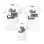 Hangout Hub HH48 Men's Women's & Boy's Round Neck T-Shirt Best Dad Mom & Son Ever (White;Men L(40);Women XL(40) ;Boys 0-2 Yrs) Pack of 3 Family T-Shirts