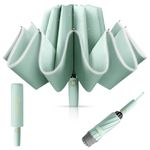 PALAY® Auto 3-Fold Large Umbrella with Reflective Strip, 50'' Compact Travel Umbrella, One-Touch Open/Close, Reinforced 10 Dual Ribs, Sun Protection 99 UV & Rain & Windproof for Men Women (Mint Green)