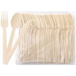 Hedume Set of 300 Natural Bamboo Utensils (100 Forks, 100 Spoons, 100 Knives) Disposable Bamboo Cutlery, Biodegradable and Compostable Bamboo Flatware for Wedding, Camping, Picnic, Party